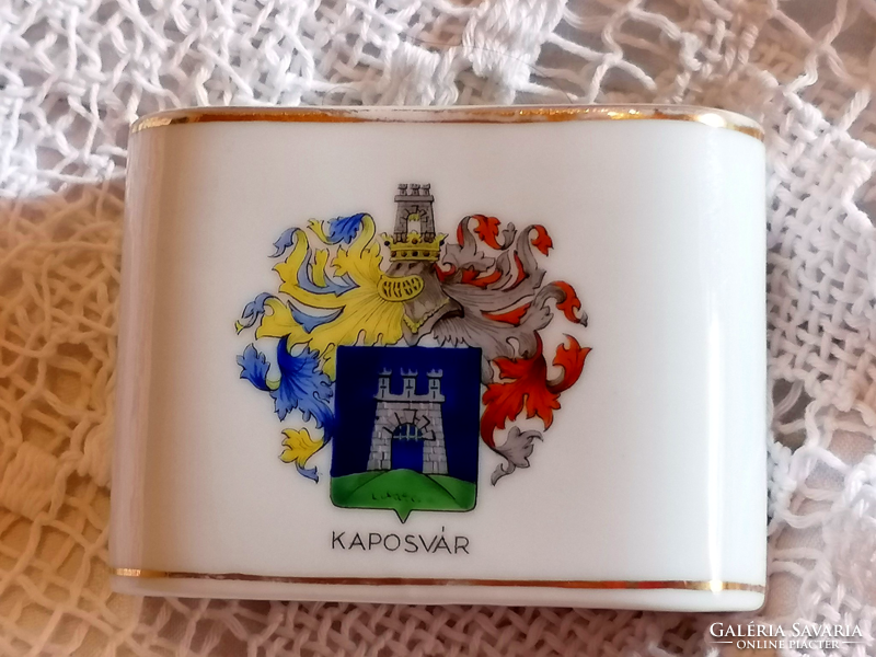 Somogy megye és Kaposvár címere Herendi  fogpiszkáló tartó doboz 1940.