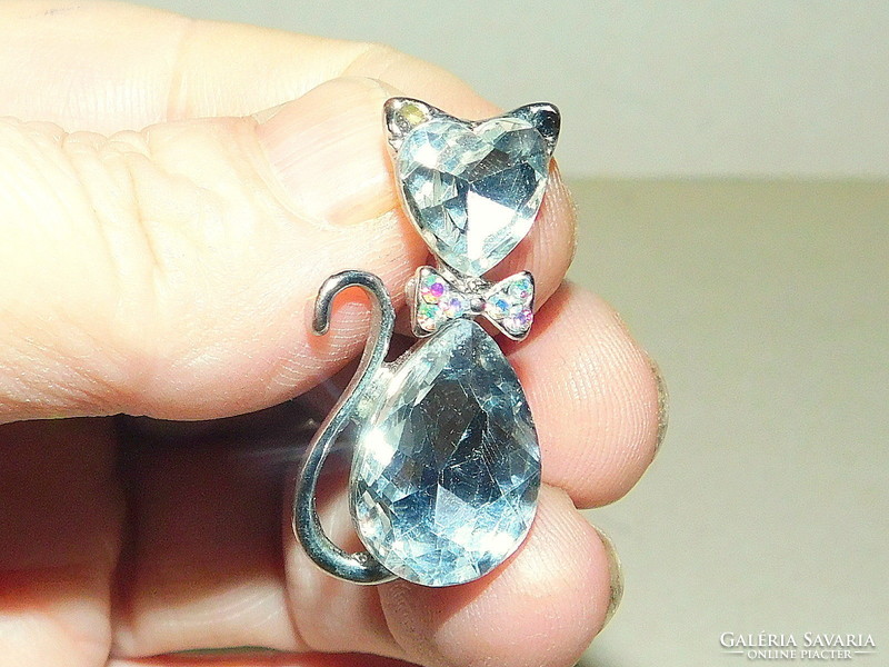 Cat kitten crystal tibetan silver vintage necklace