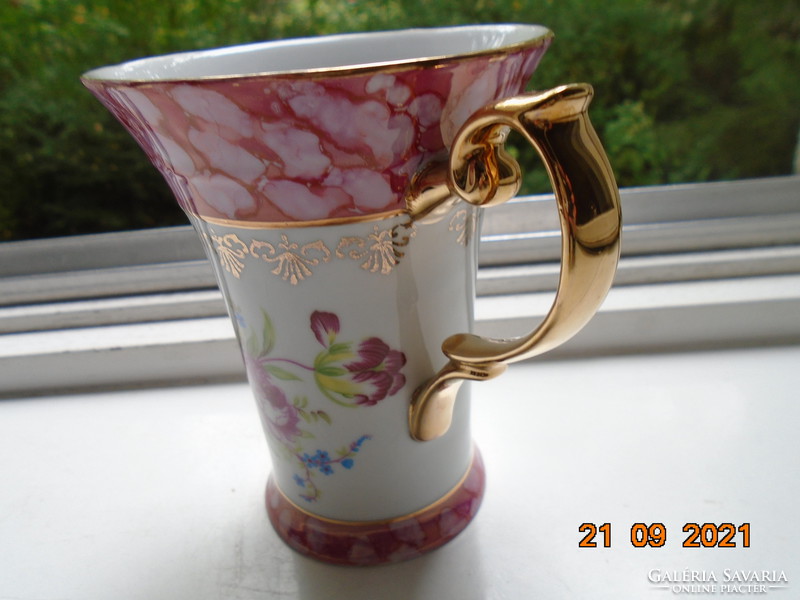 Imperial japan design label with special curved pink rim, flower and gold patterned teacup