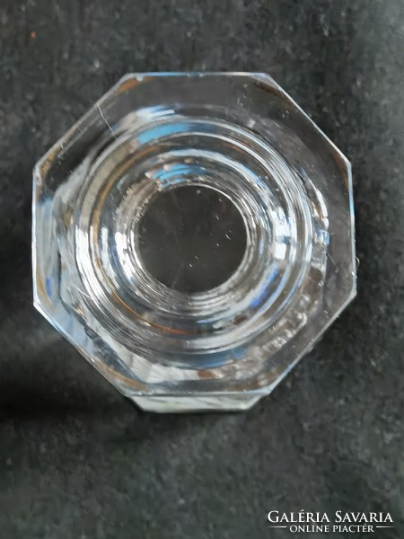 Antik fújt 8 lapra csiszolt biedermeier kézi zománc festésű vastagfalú fújt talpas nefelejcses pohár