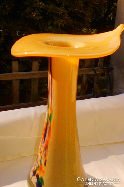 Kézműves  nagyméretű üveg váza-többszínű üvegből