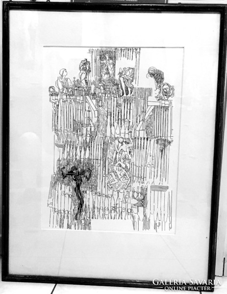 Dated: 67'/1967/, marked ink drawing, with frame: 88 x 68 cm,