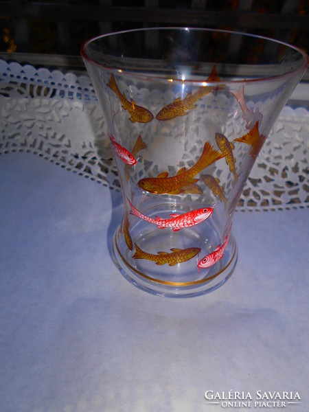 Zománcfestett hal motívummal  üveg  váza