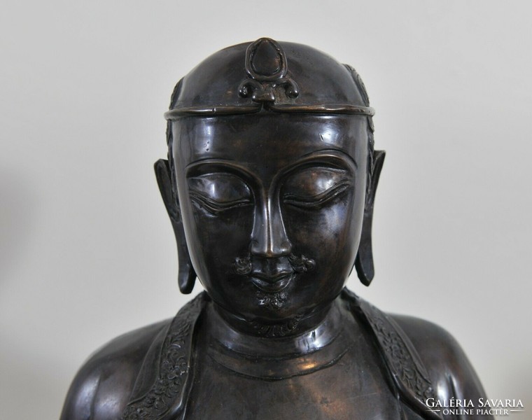 Antik, kínai, bronz buddhista szerzetes szobor, 18. század