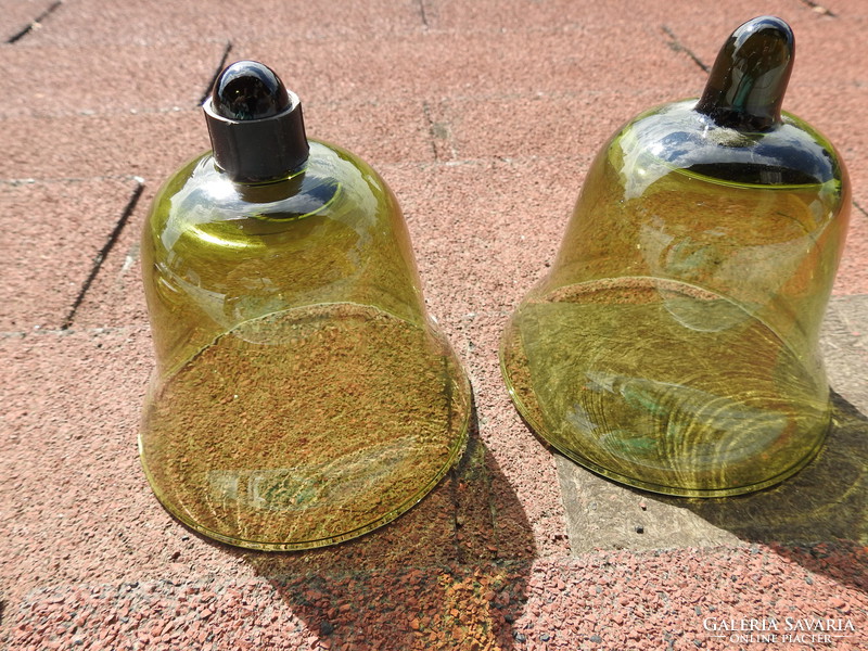 Mustard glass bell pair - butter holder, etc ....