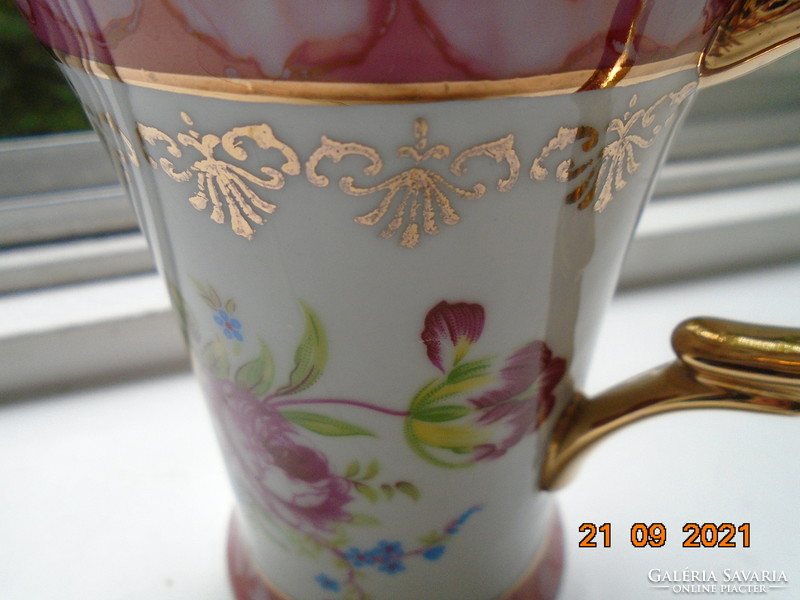 IMPERIAL JAPAN DESIGN címkés Különleges kihajló rózsaszín peremmel,virág és arany mintás teáscsésze