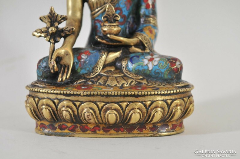 Meditáló Buddha, aranyozott bronz szobor