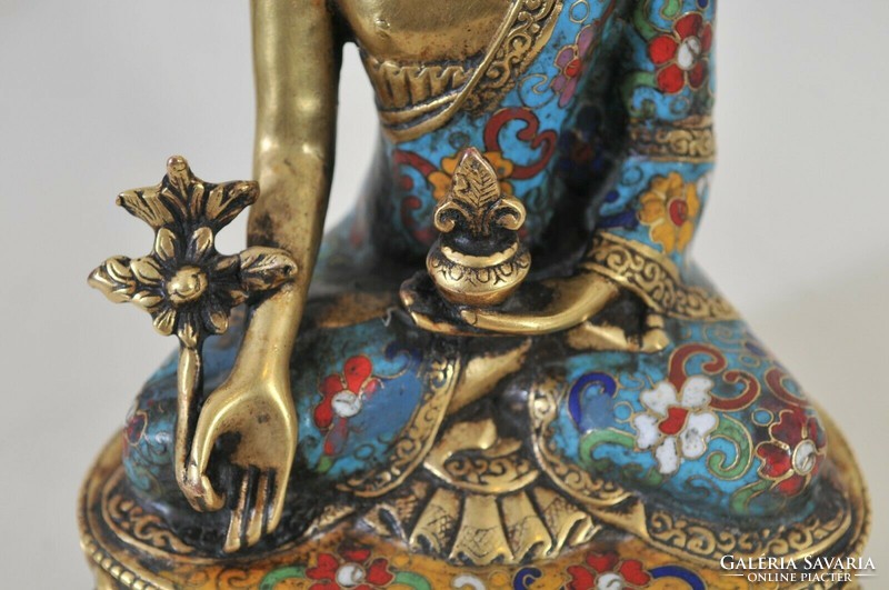 Meditáló Buddha, aranyozott bronz szobor