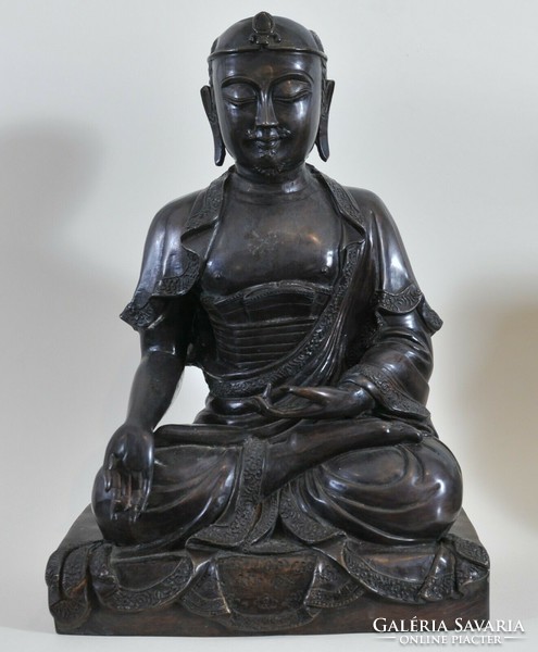 Antik, kínai, bronz buddhista szerzetes szobor, 18. század
