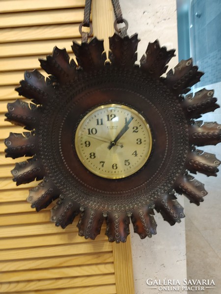 Beautiful handmade genuine leather leather wall clock weimar - gdr