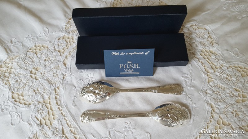 Beautiful English relief, silver-plated jam spoon, 2 pcs with box.