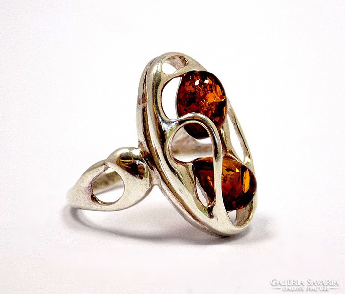 Silver ring with amber stones (zal-ag97820)