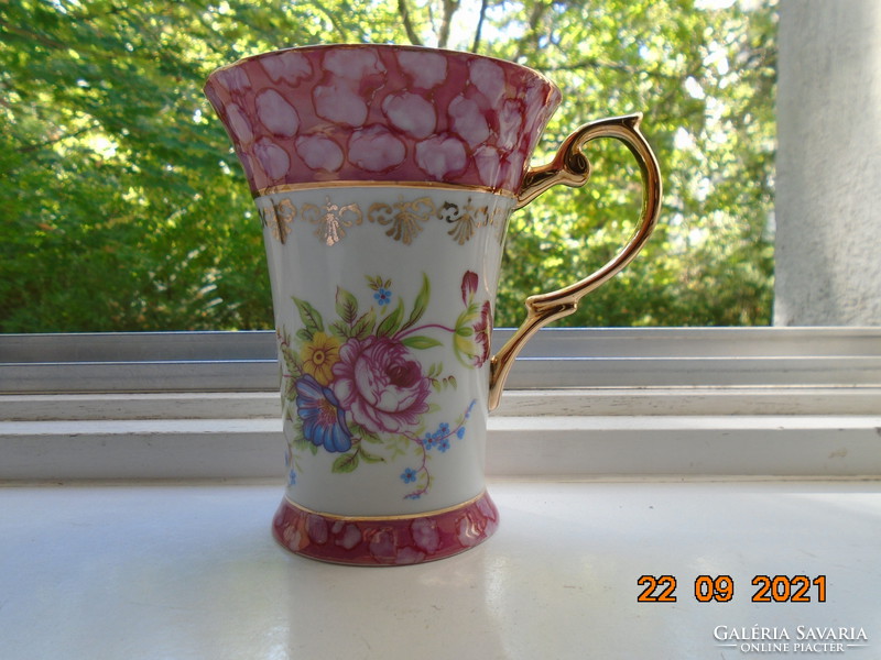 IMPERIAL JAPAN DESIGN címkés Különleges kihajló rózsaszín peremmel,virág és arany mintás teáscsésze