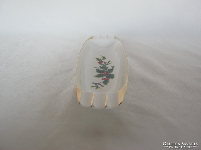 Retro ... Bowl of Aquincumi porcelain holly Christmas pattern