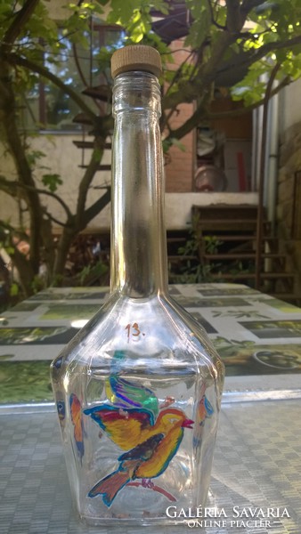 Enamel painted 4-sided bottle, glass