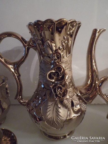 Coffee set - 16 pcs - gold-plated - with 3 d rose - porcelain