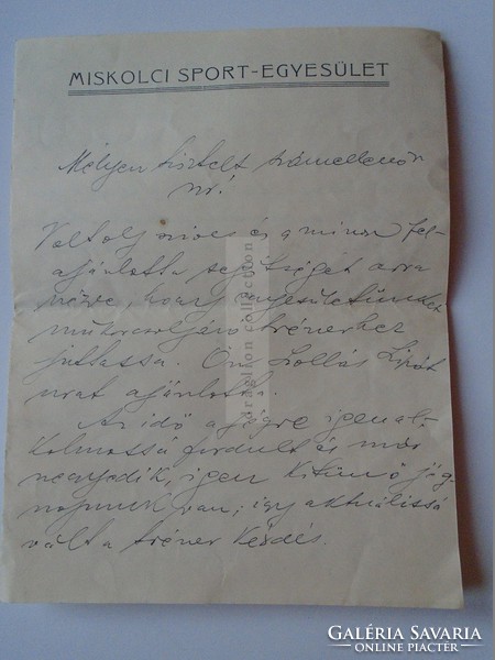G21.505  Miskolci Sport Egyesület- Miskolc  - Radó Sándor igazgató kézzel írt levele 1926