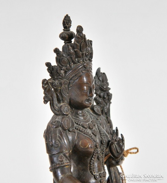 Green Tara goddess, antique bronze figure, 18th Century