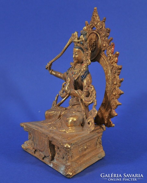 Wenshu istennő, antik aranyozott bronzfigura, 19. század