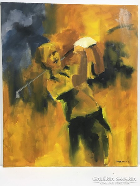 István Károlyi: male golfer, oil painting