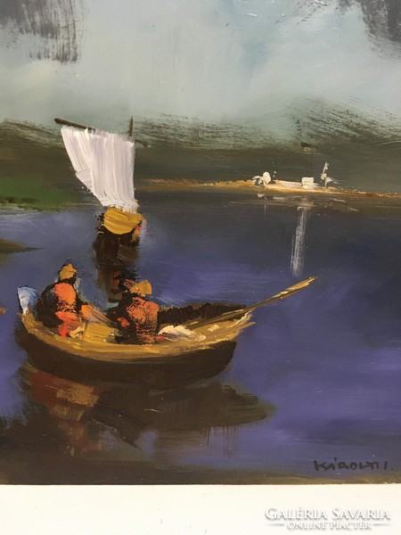 István Károlyi: waterfront scene, oil painting