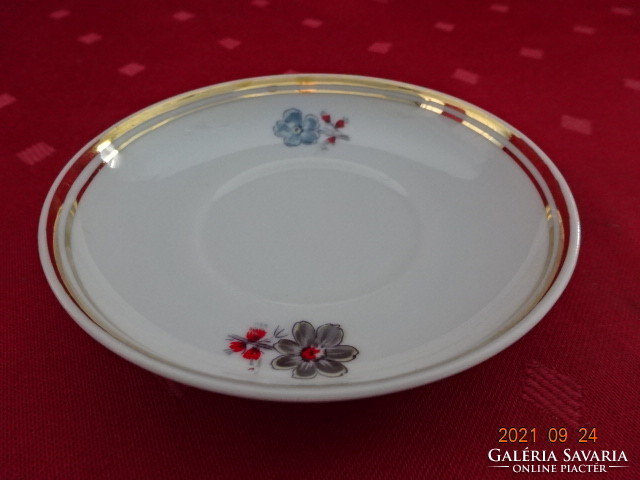 Hollóházi porcelán kávéscsésze alátét, átmérője 9,5 cm, szürke és kék virággal. Vanneki!