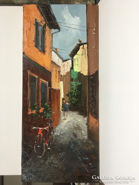 István Károlyi: Mediterranean alley, oil painting