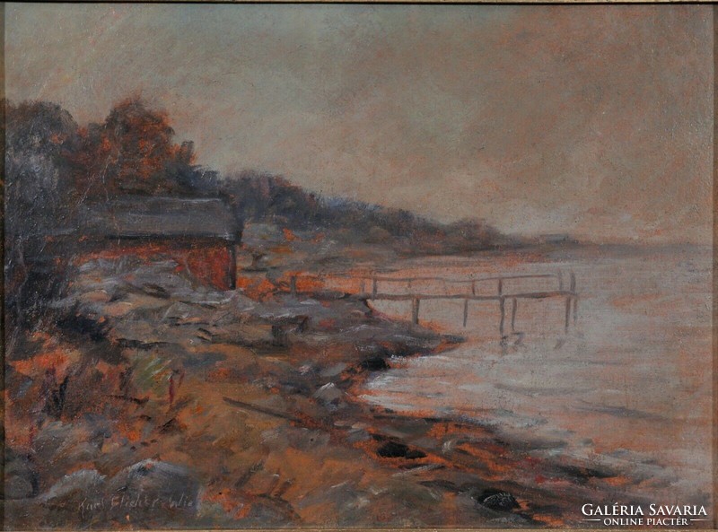 Karl flieher (1858-1951) lakeside landscape