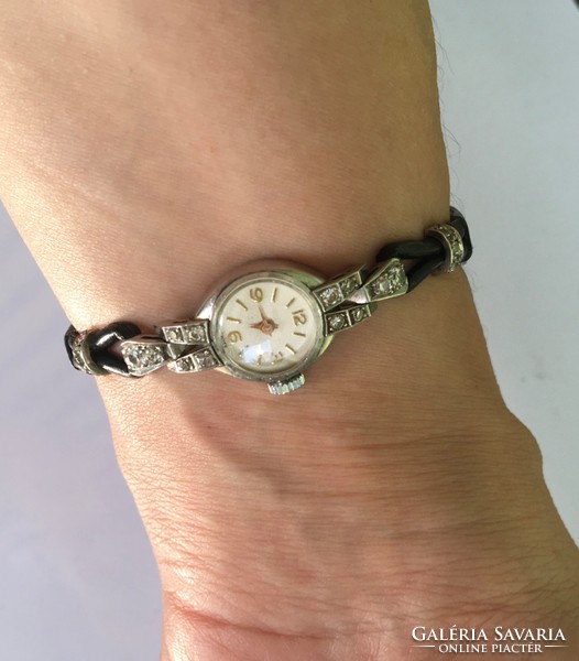 Antique ladies watch with white gold platinum diamond french swiss