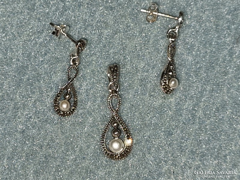 Wonderful marcasite gemstone beaded silver set --new