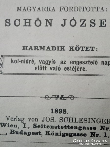 Schön József Mákzór Imádságos Könyv 1898 Harmadik kötet kol-nidré előtt való nap estéjérepjára