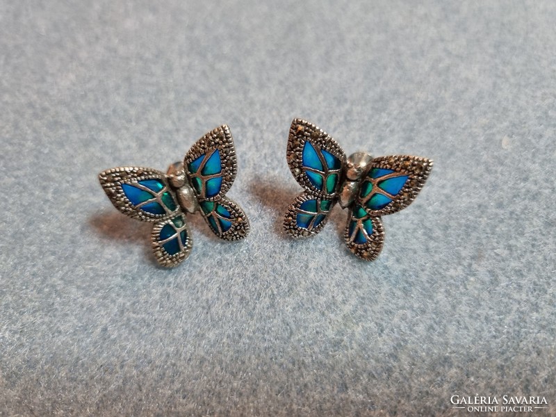 Pillangós  ékszer kék / sterling ezüst füli 925  - új