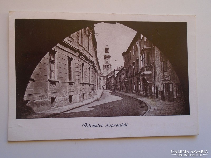 D184325 old postcard sopron monastery street with the city tower c1950