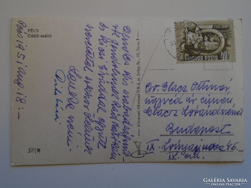 D184371 old postcard Pécs Mecsek resort hotel 1951