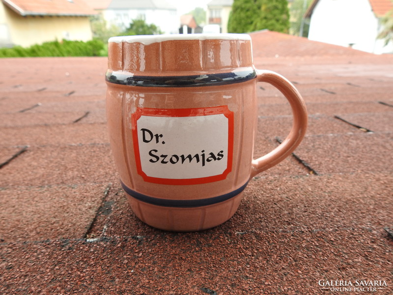 Régi kerámia bögre - csésze -  Bocis , kézműves kockás , hordó alakú Dr. Szomjas