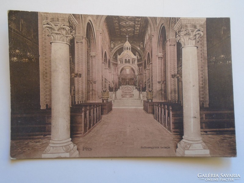 D184366 old postcard interior of Pécs cathedral p1914