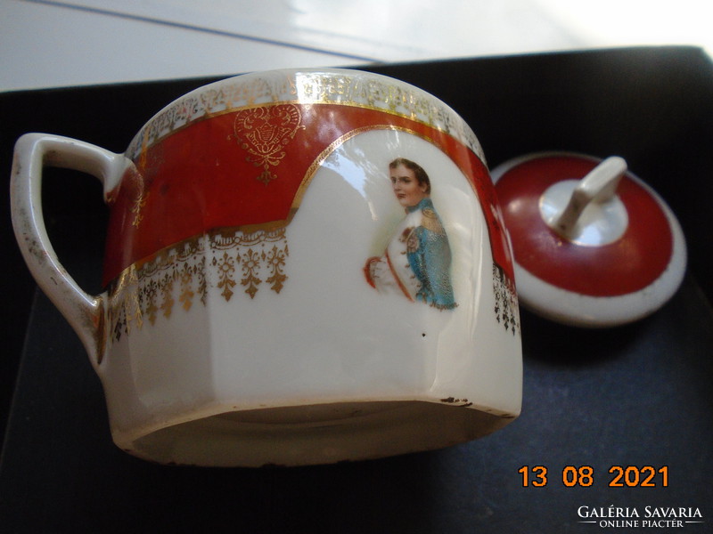 19.Sz altwien sugar bowl with a portrait of napoleon with hand and embossed markings and numbering
