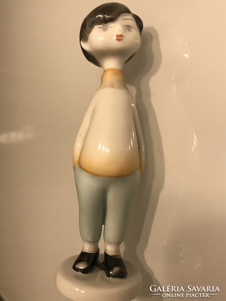 Hollóház porcelain boy, 12 cm high