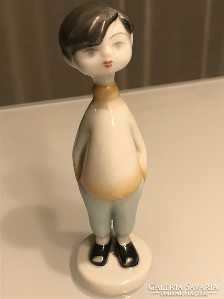 Hollóház porcelain boy, 12 cm high