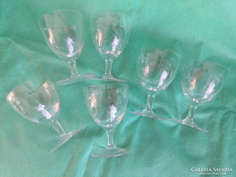 Elegant, polished, engraved glass, glass set - for 6 people, flawless