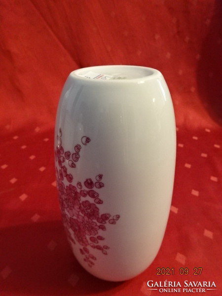 Hollóházi porcelán váza, rózsaszín virággal, magassága 17 cm. Vanneki!