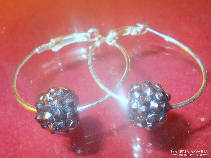 Hematite blackberry shaped beaded hoop Tibetan silver earrings