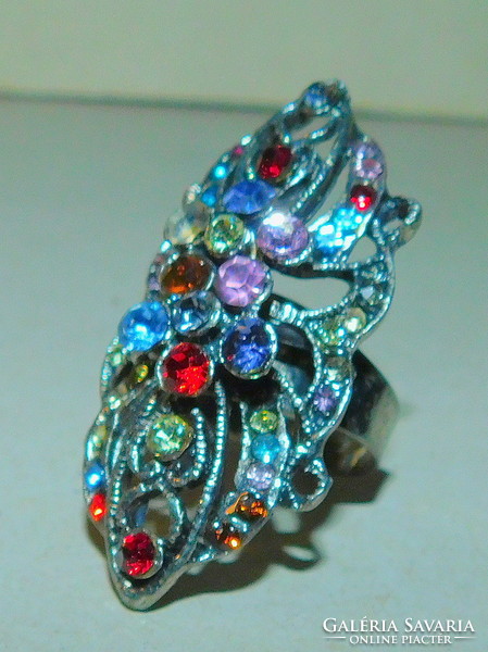 Art Nouveau many gemstones Tibetan silver ring - gorgeous piece