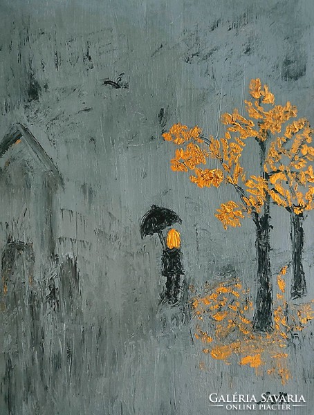 "Őszi délután" olajfestmény, vászon, 40 x 30 cm, szignózott
