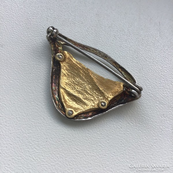 Old modernist silver brooch with gilded decoration
