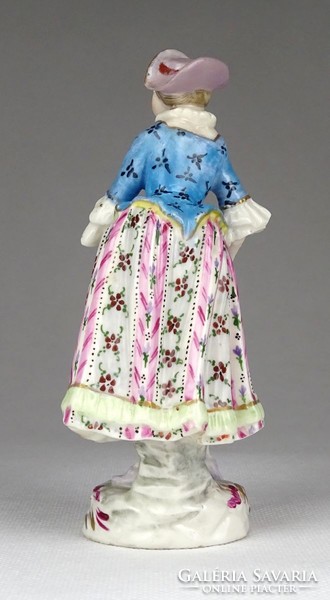 0Z867 Antik francia kalapos virágárus nő porcelán figura 12 cm