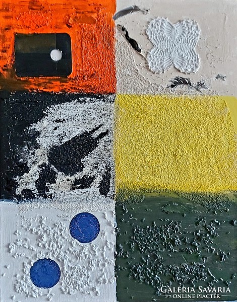 Kata Szabo: "Materials" / abstract / mixed media, canvas, 50 x 40 cm, signed