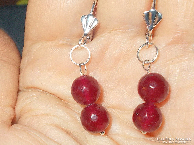 Tibetan silver earrings with red ruby mineral stones