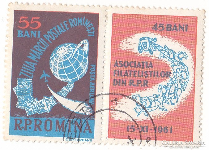 Románia légiposta csatolt cimkés bélyeg 1961