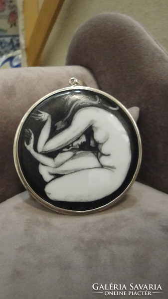 Silver pendant with hand-painted porcelain
